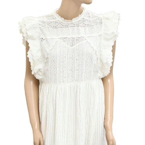 The Great. Trellis Midi Dress Eyelet Embroidered Ruffle Lace White S 1 279877 - Picture 4 of 10